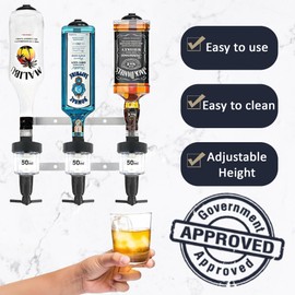 Chabrias Ltd Traditional 50ml 3 Bottle Optics for Spirits - UK Made, Bar Bottle Optics, Shots Measure, Wall Bracket, Alcohol Upside Down Drink Dispenser, Home Bar, Outdoor Bar, Garden Bar