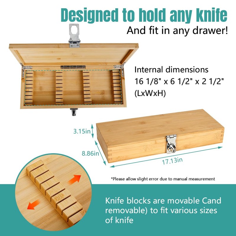 Knife Storage Box with Lock - Kitchen Knife Holder Lockable