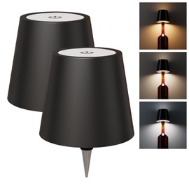 nulmvic Wireless Bottle Lamp Shade - Portable LED Wine Bottle Lamp with Stopper, 3 Color Stepless Dimming Rechargeable Touch Wine Bottle Lights for Any Liquor Bottle Bars Restaurants (Black, 2PC)