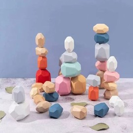 Colorful Stacking Stone Building Blocks Educational Toys Cognitive Old People Elderly Kids Pinch Wood Block