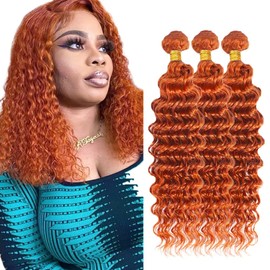 350 Human Hair Bundles Ginger Deep Wave Bundle Ginger Orange Human Hair 3 Bundles 14 16 18 inch 350 Wet and Wavy Bundle
