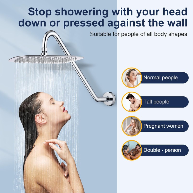 Shower Head Extension Arm with Flange Uvish 17" S Shaped