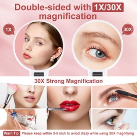 ALHAKIN 30X Magnifying Mirror, Travel Hand Mirrors with Handle, Double Sided Handheld Mirror with 30X/1X Magnification & Foldable Handle, Portable Small Makeup Mirror for Desk, White