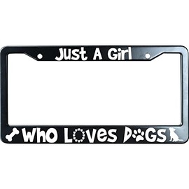 URCustomPro Just A Girl Who Loves Dogs Matte Black License Plate Frame Cover for Men/Women, Heavy Duty Stainless Steel Auto Car Tag Frame with 2 Holes & Free Screws,Unique Cat and Dog Lover Gift