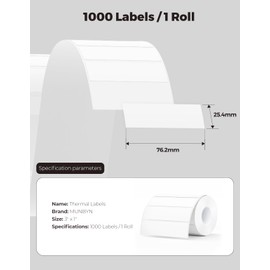 MUNBYN 3x1 Inch White Thermal Labels, Strong Adhesive, Thermal Sticker Labels for Price, Mailing, Name, 1000 Sheets/1 Roll