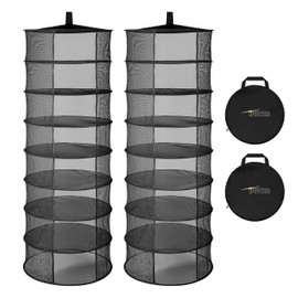 iPower Herb Drying Rack 8-Layer 2ft Mesh Hanging Net Dryer Collapsible with Opendoor, Pothook and Storage Bag, for Hydroponics Flowers, Buds, Fruits, Seafoods, Clothes, 2 Packs