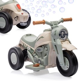 6V Bubble Motorcycle Ride on Toy Car for Kids, Kids Motorcycle with Bubble Function w/Music, LED Headlights, Forward/Reserve, Pedal, 3 Wheels Ride on Motorbike for Kids 3-8, Beige