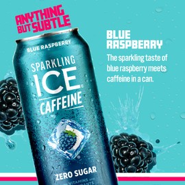 Sparkling Ice Caffeine, Blue Raspberry Sparkling Water with Caffeine, Zero Sugar, with Antioxidants and Vitamins,4/16oz