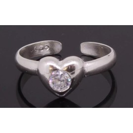 eJewelryPlus Toe Ring  Sterling Silver Heart Shaped Adjustable With Cubic Zirconia