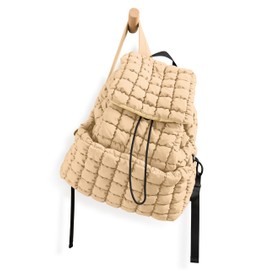 ODODOS Quilted Backpack for Women Lightweight Puffer Hiker Pack Drawstring Padding Bag, Black Camo
