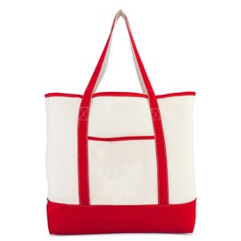 DALIX 22" Extra Large Shopping Tote Bag w Outer Pocket in Red and Natural