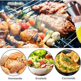 Dispensador de Pulverizador de Aceite 200 ml Botella Transparente de Aceite de Olivia de Acero Inoxidable a Prueba de Fugas,Dispensador de Vidrio de Vinagre para Cocinar,Ensalada,Hornear Pan