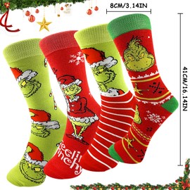 Lets Joy Christmas Socks, 4 Pairs of Christmas Cotton Socks, Colourful Funny Christmas Socks, Cartoon Christmas Socks, Christmas Socks for Men and Women, Christmas Party Gifts, a