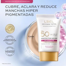 L'BEL Défense Total Protector Solar Facial con Color Antimanchas 30 ml, Protector Facial con Niacinamida y Vitamina C, Ayuda a Unificar el Tono y Cubr