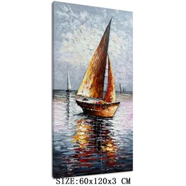 zoinart Sailboat Oil Paintings on Canvas 24x48 Inches Modern Abstract Vertical Wall Art Sailing Boat On The Sea Acrylic Artwork Living Room Bedroom Home Decorations