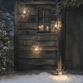 Lights4fun Christmas Outdoor Set of 4 Dual Colour Micro LED Starburst Hanging Light Decorations Plug In Timer with Remote Control 30cm