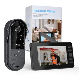 Winnes Wireless Video Doorbell Chime Kit with HD Screen, Two-way Wake-up & Two-way Audio, Night Vision, 1080P Camera 170° Wide Angle, Home Security Smart Video Doorbell Monitor No WiFi Required