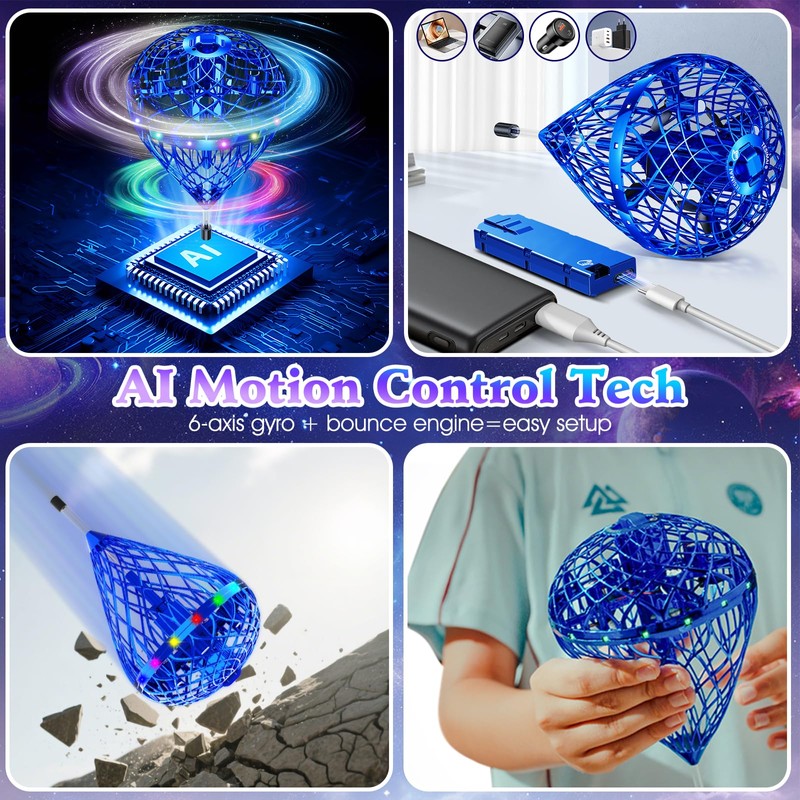 Bouncing Fly Ball, Magic Hover Spinner with Dazzling Lights, Floating