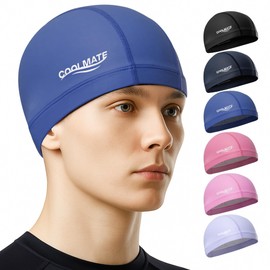 COOLMATE Fabric Swim Cap for Adult Men Women, Silicone Waterproof Layer, Cloth Swim Cap for Adult, Lightweight and Comfortable, Perfect for Pool, Beach, Lap Swimming (Dark Blue, L)