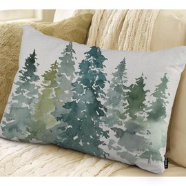 EKOBLA Watercolor Grey Fir Trees Forest Decorative Pillow Case Throw Pillow Covers Coniferous Tree Jungle Oblong Rectangle Throw Pillow Cases for Sofa Bed Couch Cotton Linen 12x20 Inches