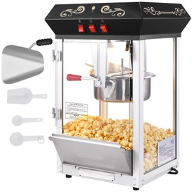 Happybuy Popcorn Maker, 850W Popcorn Popper Machine, 8 Oz Kettle Makes 48 Cups per Batch, Countertop with Tempered Glass, 4 Scoops Included, Movie Theater Style, Black