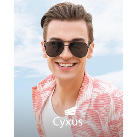 Cyxus Aviator Sunglasses for Men Trendy Pilot Shade Metal Frame Polarized Lens UV Protection for Outdoor（1020B05 Black Lens Blue Frame）