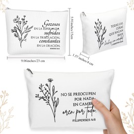 Huhumy 10Pcs Christian Gifts for Women Religious Cosmetic Bags Inspirational Bible Verse Pencil Pouch Canvas Makeup Bags Bulk with Zipper for Mother Sister Church Favors(White,Spanish)