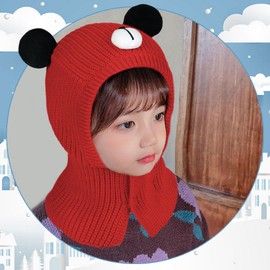 Rayson Winter Knitted Hat Girls Boys Hat with Ears Bear Slip-On Hat Baby Cotton Button Children's Beanie Girls Plain, red