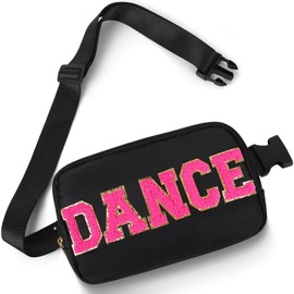Cheer Bag Pink Fanny Pack for Girls Cheer Chenille Letter Belt Bags Pink Purse Crossbody Bag Nylon Adjustable Strap, Cheerleader Girl Women Birthday Christmas Gift, Pink, Dance Bag