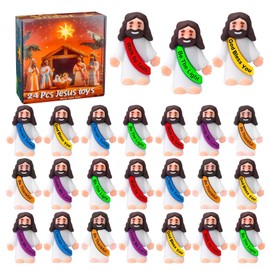 24 Pcs Jesus Toys Original Design Mini Rubber Little Jesus Figurine to Hide and Seek Religious Party Favors Sunday School Craft Baptism Gifts for Kids Boys Girls Christmas Stocking Stuffers