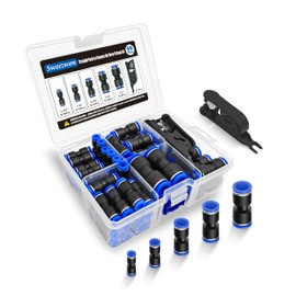Sweezwon 66Pcs Straight Push to Connect Air Hose Fittings, Pneumatic Quick Connect Fittings Kit with Tubing Cutter for 5/32" 1/4" 5/16" 3/8" 1/2" Air Line, Nylon & PU Tubing