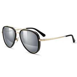 MOLSTA Classic Square Aviator Polarized Sunglasses Men Rectangular Sun Glasses Retro Pilot Shades Driving UV400 Protection (Silver, 55mm)