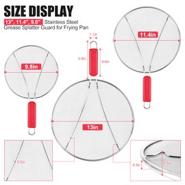 Stainless Steel Splatter Screen for Frying Pan - 9.8" 11.4" 13" Ultra Fine Mesh Grease Splatter Guard, Hot Oil Splatter Guard Shield Grease for Cooking, Kitchen Splash Guard to Prevent Oil Splatter