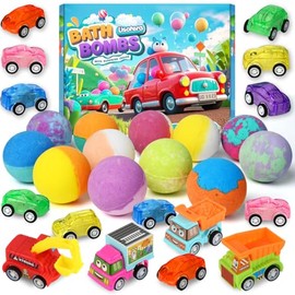 Bath Bombs for Kids with Toys Inside, Kids Bath Bombs for Boys Girls, 9-Piece Bathbombs Set Includes 9 Pull-Back Cars and 3 Vehicles, Halloween Christmas Birthday Gift Set for Children