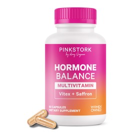 Pink Stork Hormone Balance Multivitamin - Hormone Balance for Women, PMS and Period Relief, Perimenopause, Menopause + Mood Support Supplements, Vitex + Saffron, 60 Capsules