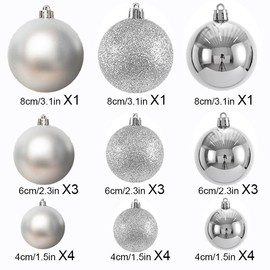 PEPAXON Christmas Ball Xmas Baubles Ceiling Hanging Christmas Ornament Festival Decoration 4cm/6cm/8cm, 24 Baubles+24 Hooks+1 Roll of Tansparent String