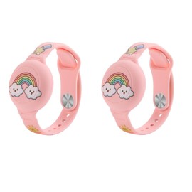 ZORBES® Pulsera Correa para Airtag, Arcoíris Nubes Air Tag Caso con Pulsera de Silicona para niños, Funda Protectora, Estuche antipérdida para rastreadores GPS, Linda Caricatura, Rosa (Paquete de 2)