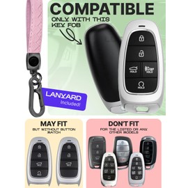 Lucrum Compatible with Hyundai Sonata Key Fob Cover & Leather Keychain - Keyfob Case for Santa Fe Tucson Ioniq 5 Palisade (2019-2023) - Pink and Black