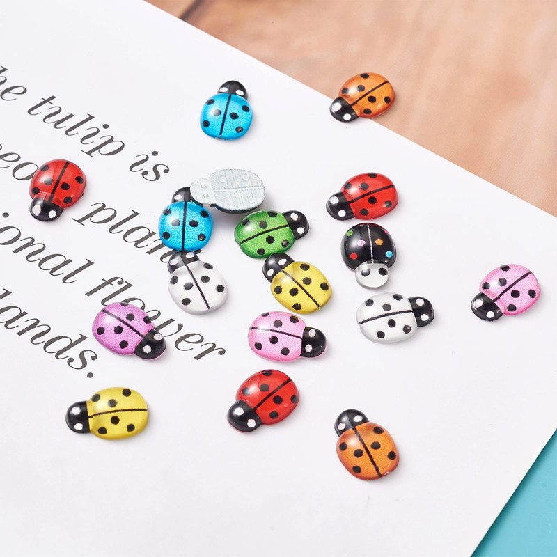 Cheriswelry 100pcs Ladybird Resin Cabochon 10 Colors Inserts Flat Back