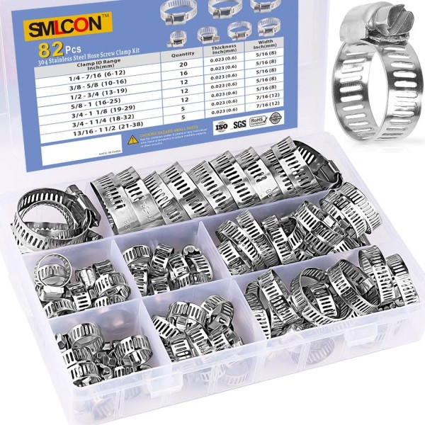 SMLCON 82 PCS Hose Clamp Assortment Kit - 304 Stainless
