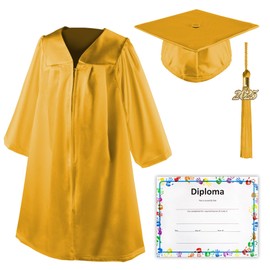 Class Act Graduation Shiny Kindergarten Preschool Graduation Cap and Gown with Matching Tassel and Diploma Certificate, Gold