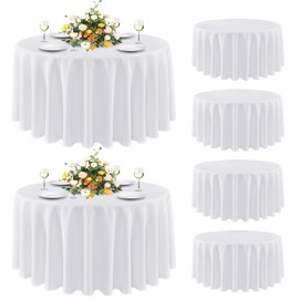 sancua 6 Pack Round Tablecloth 108 Inch White, Stain and Wrinkle Resistant Table Cloth - Washable Polyester Table Cover for Dining Table, Buffet Parties and Camping