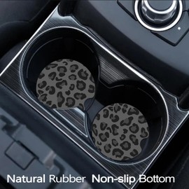 FJyuanqi Car Coasters for Cup Holders, 2 Pack Non-Slip Universal Rubber Car Cup Coaster for Women, Car Interior Accessories - Black Leopard