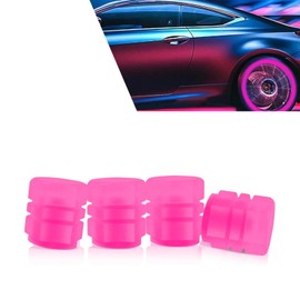 Ferianl 4PCS Fluorescent Tire Valve Caps, Luminous Wheel Valve Cover, Auto Corrosion Resistant Vehicle Air Stem Covers, Car Decor Accessories, Universal for SUV, Truck, RV (Pink)