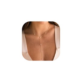 Pearl Necklaces for Women 14k Gold Plated Pearl Long Chain Necklace Y Shaped Pearl Drop Necklace Dainty Baroque Pearls Pendent Necklace Jewelry Gifts (Gold)