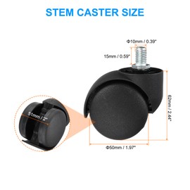 PATIKIL 2 Inch Swivel Casters, 360 Degree Nylon Threaded Stem Wheels Wire Shelving Single Load Capacity 55 Lbs for Furniture Replacement, Black