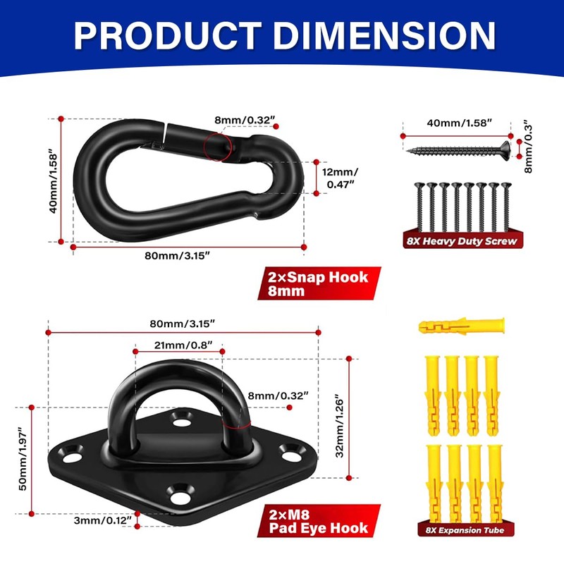 ZLQHHYL Upgraded Stainless Steel Hooks, 1800lb Heavy Duty Hammock Hanging