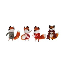 Gisela Graham : Christmas Decorations : Dressed Foxes (Set of 4)