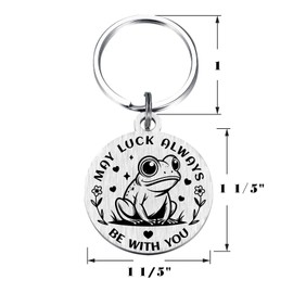 Richesele Frog Keychain Inspirational Gift - May Luck Always Be With You - Double-Sided Stainless Steel Frog Key Chain for Women Girls Teens