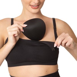 Belly Bandit Basics Leak-Resistant Nursing Bra – Wire-Free, Breathable Cotton, Adjustable Straps, Removable Pads – Seamless Maternity & Breastfeeding Bra for Comfort & Support | Black, Medium